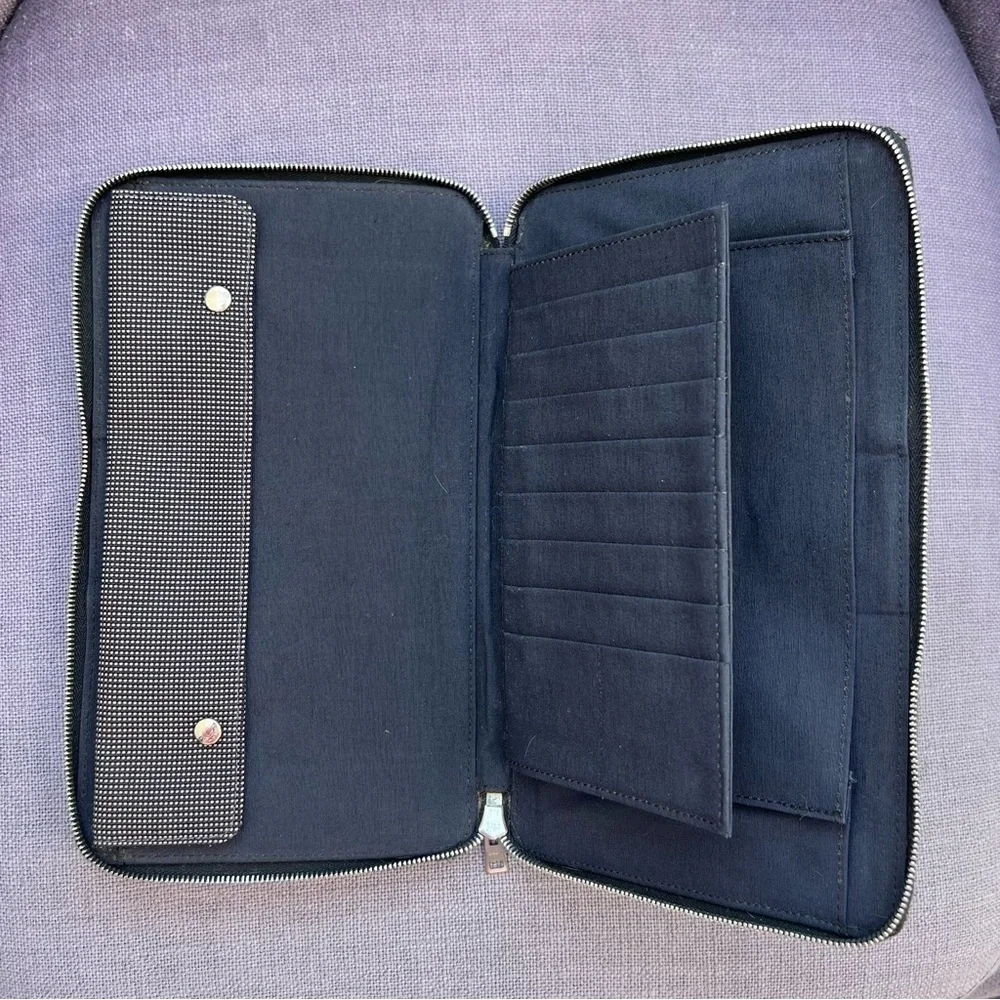 Hermes Large Organizer Yell Lone Long Wallet Canvas Nylon Gray Navy Zip Around